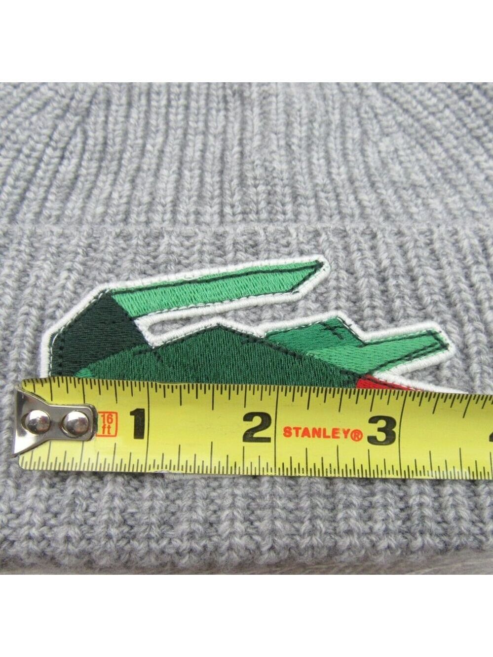 Lacoste Crocodile Big Patch Grey Wool Beanie Cap One Size NEW - Picture 7 of 13